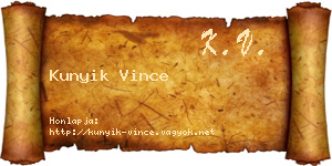 Kunyik Vince névjegykártya